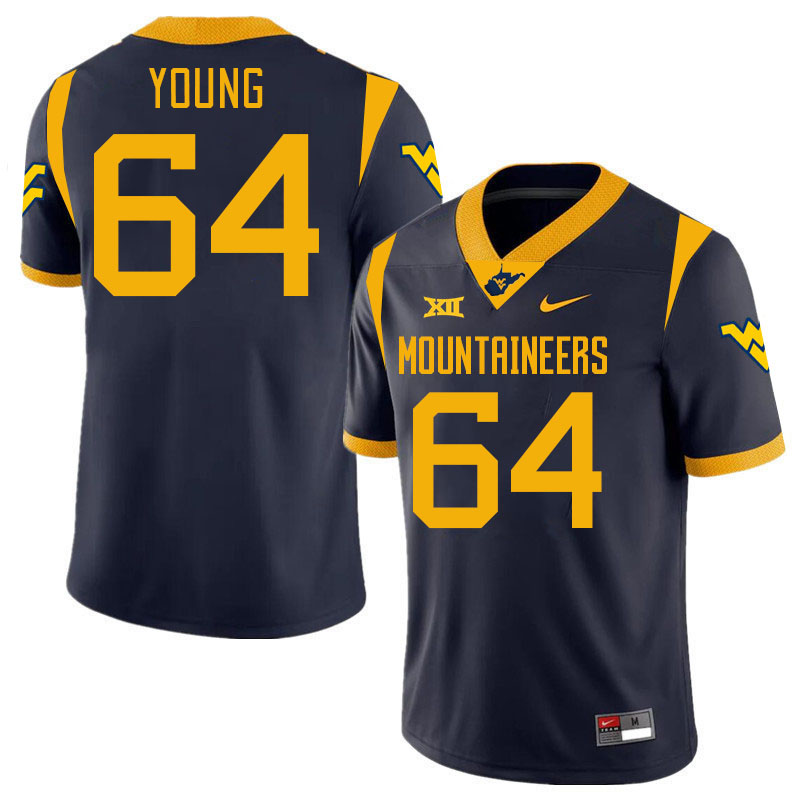 Men #64 Cooper Young West Virginia Mountaineers College 2024 New Uniforms Football Jerseys Stitched